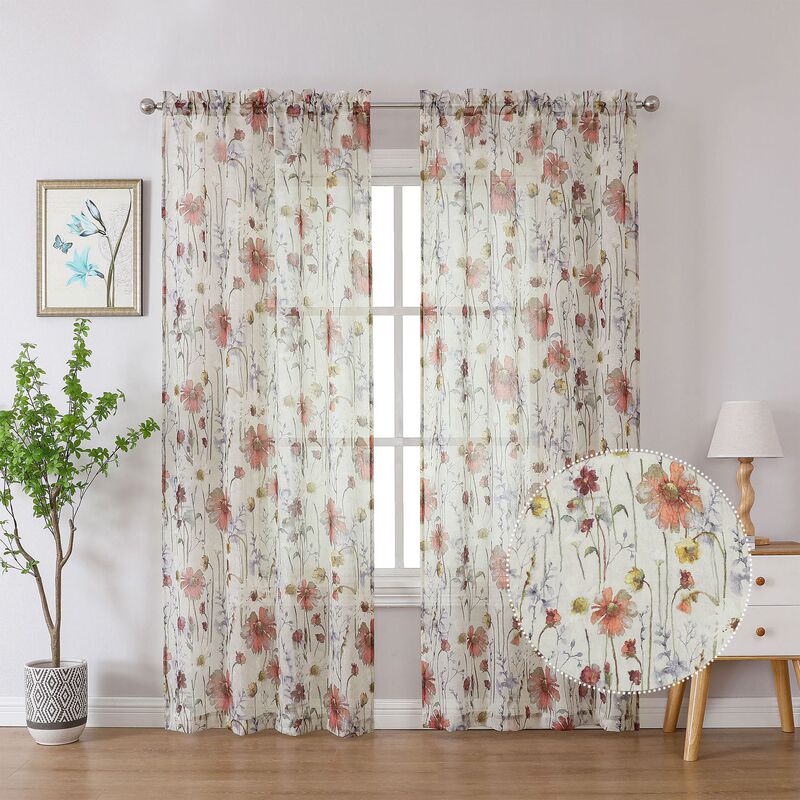Cross-Border Hot-Selling New Product Printed Wrinkled Tri纶 Customizable Window Screen Transparent Curtain Living Room Home Curtain
