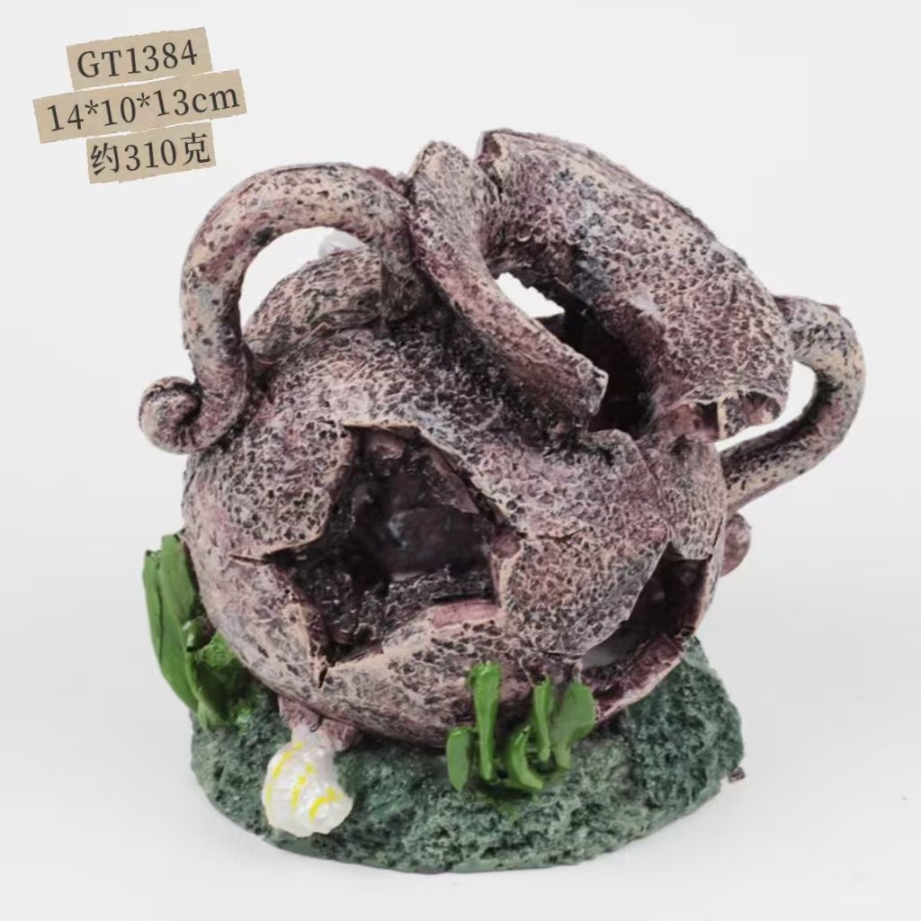 Decoración de paisajismo de pecera vintage olla de barro rota decoración de acuario pescado y camarones poner huevos, jugar y evitar la fábrica de mascotas