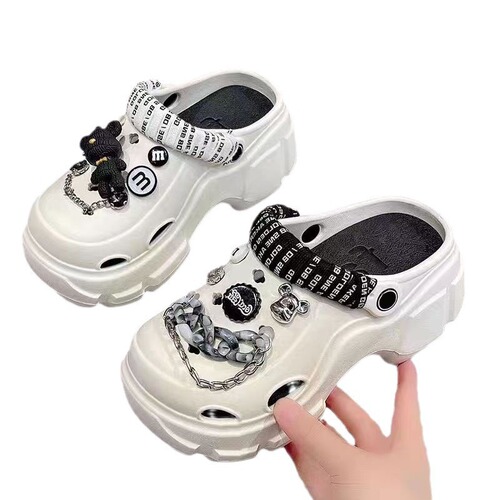 Women's Summer Outer Wearing Slip-Resistant, Versatile, Heeled, Loafers with Thick Platform and Rounded Toe Sandals