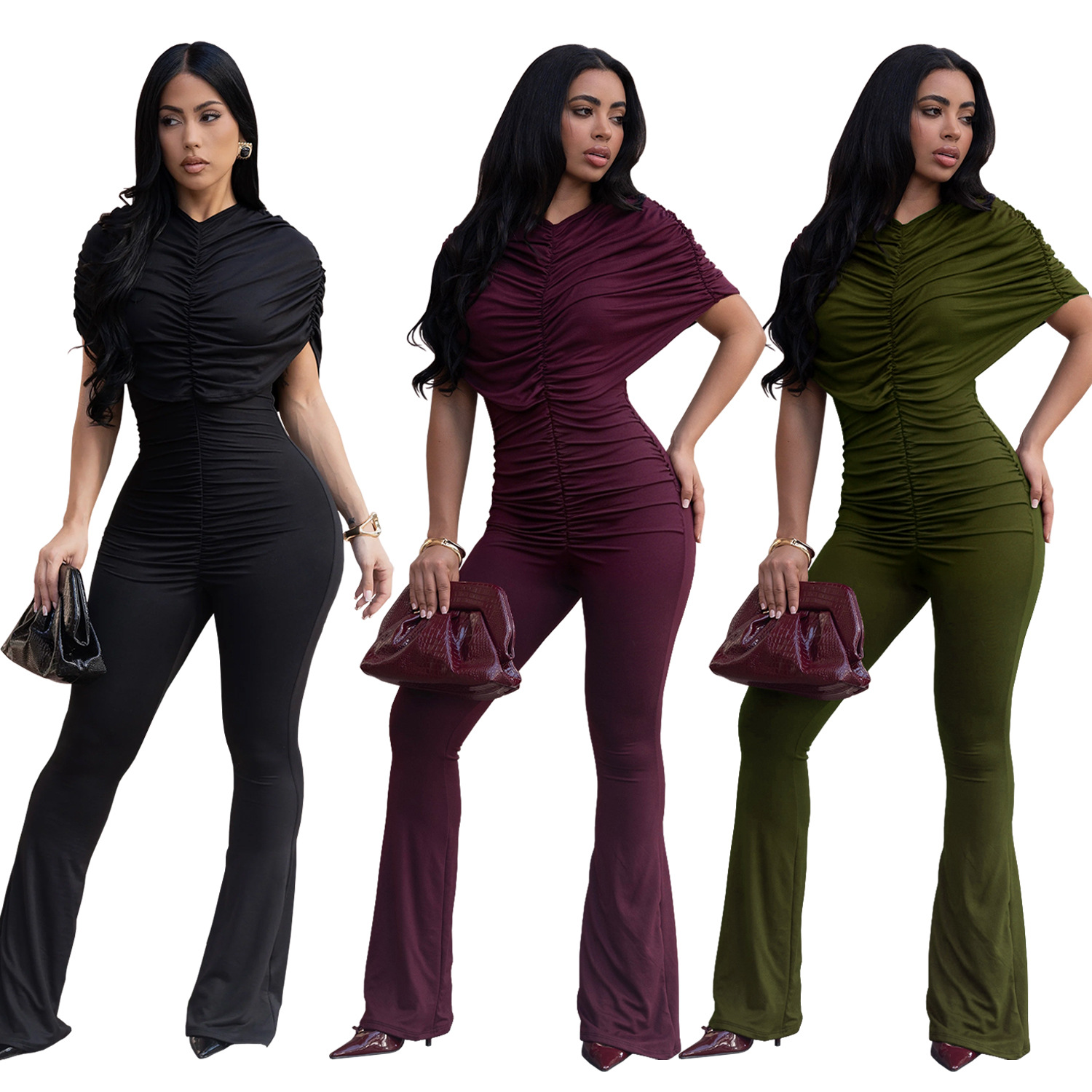 C7651 Aliexpress transfronterizo Amazon Europa y América de moda elegante ropa de mujer delgada de color sólido plantares de piernas anchas