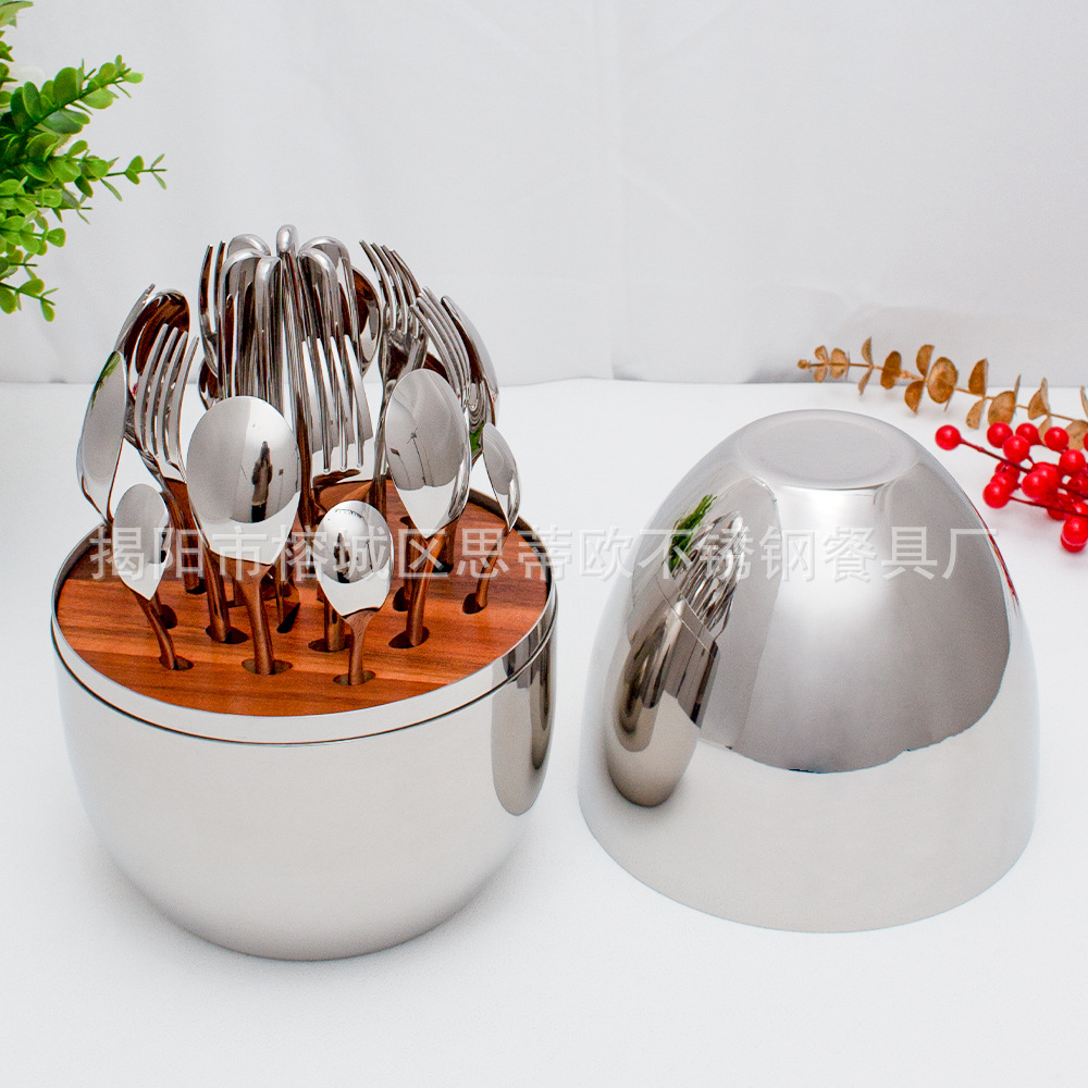 Cross-border high-grade 304 stainless steel mood egg flat top thick month knife, fork and spoon hotel wedding tableware gift box suit