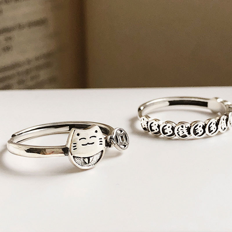 Qian Duoduo Fortune Cat S925 Sterling Silver Niche Design High-End Light Luxury Elegant Women's Personalized Open Ring_voghion.com