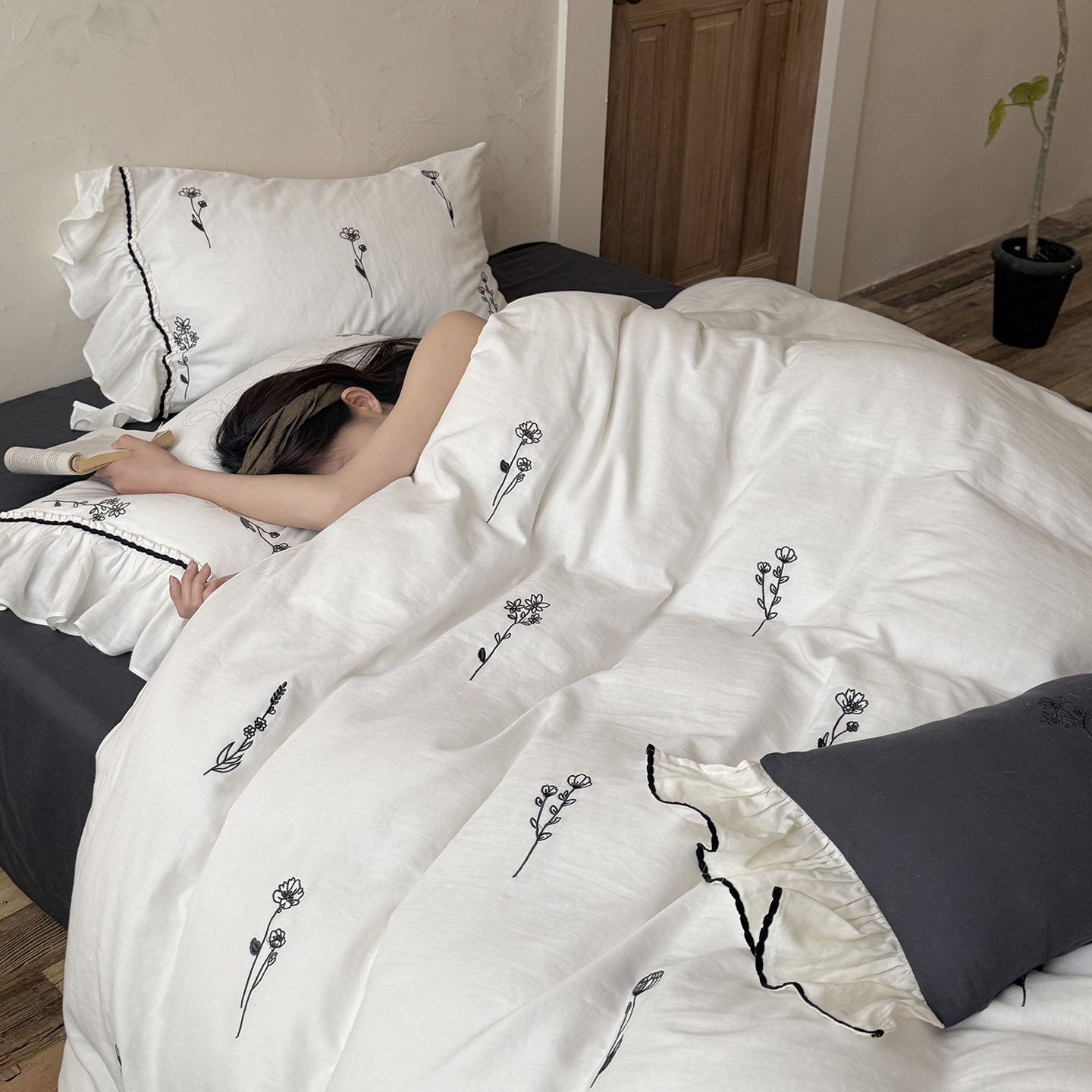 supple! Soft And Breathable Crinkled Gauze Four-piece Set, Pure Cotton, Double-layer Gauze, French Lace, Girly Bedding_voghion.com
