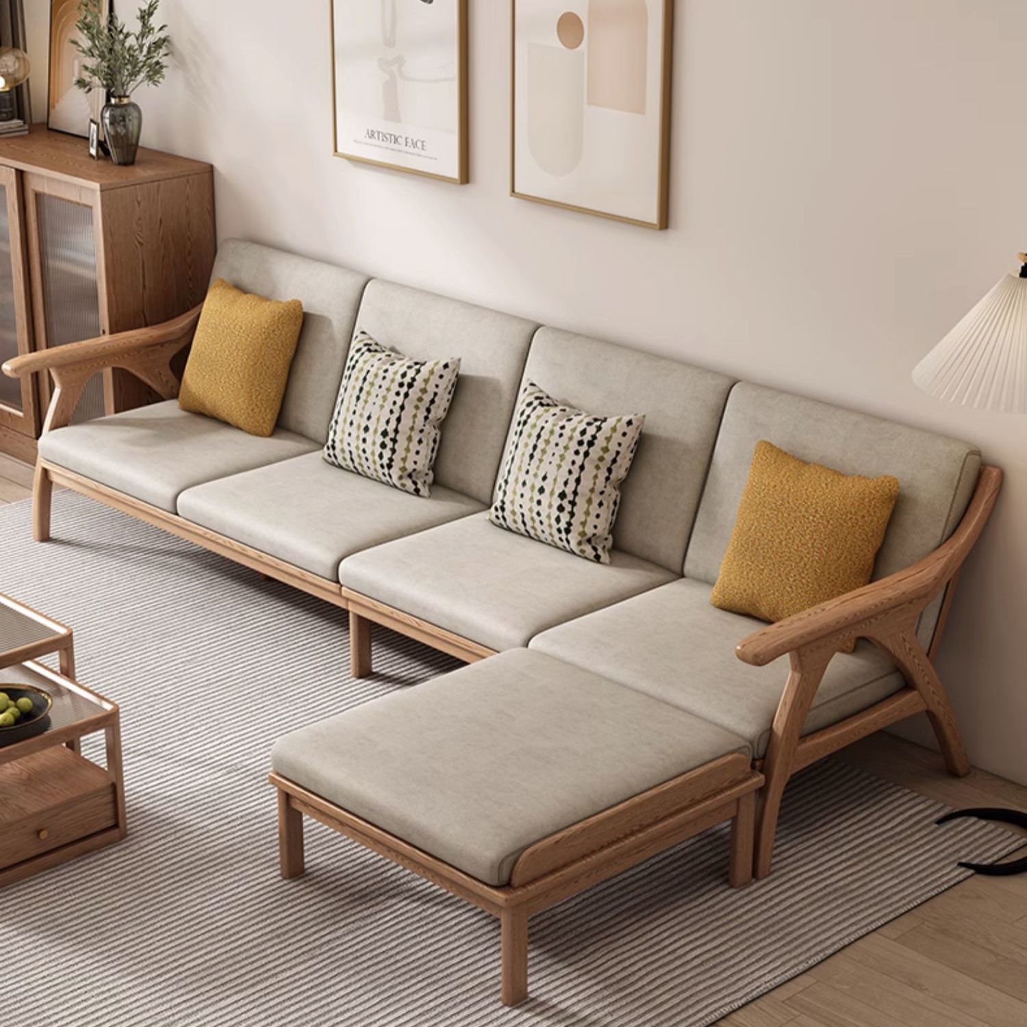 Sofa for Small Apartments, Winter and Summer Dual-Purpose Technology Cloth, Four-Season Sofa, Solid Wood Ash Wood, Modern Simple Three-Seater Sofa