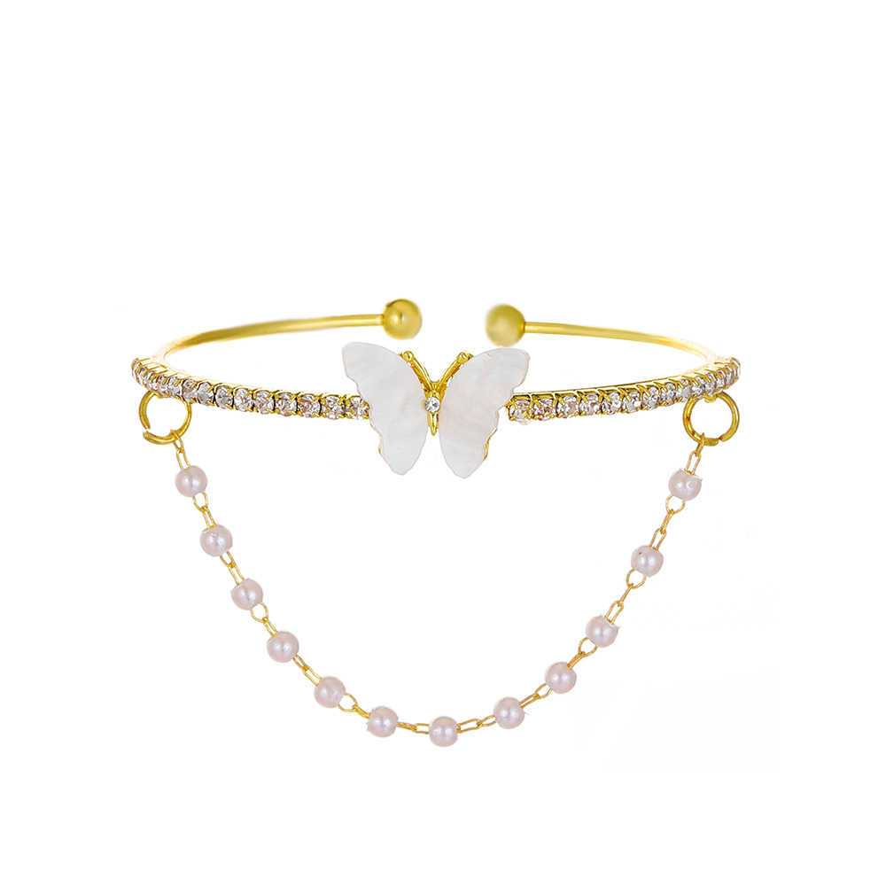 Leichtes Luxus-Armband aus zweilagigem Perlmutt mit Schmetterlingsmotiv für Damen, Ins Niche Offenes Perlenarmband mit individueller Note_voghion.com