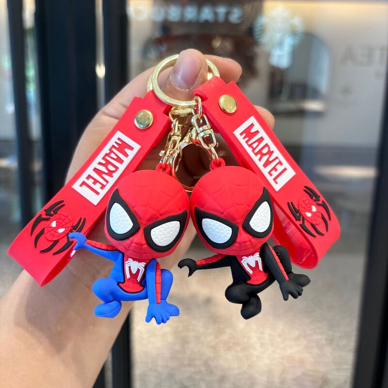 Cartoon Spiderman key chain pvc doll car school bag pendant Captain America hand key ring small gift