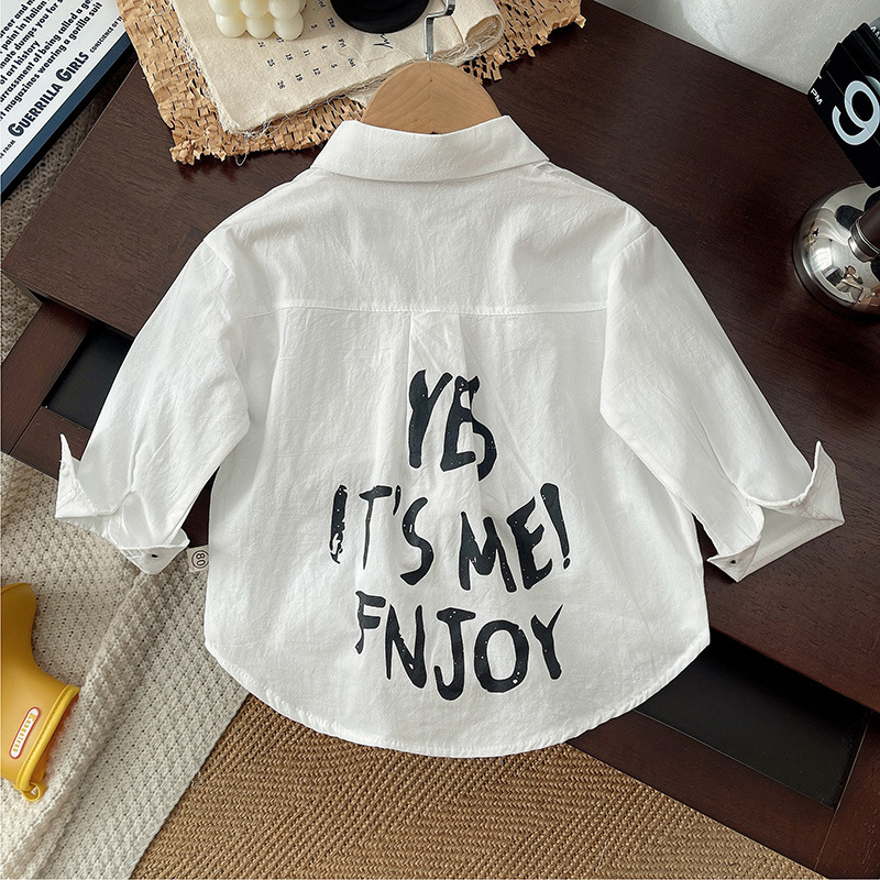 Camisas coreanas para niños 2025, nuevo otoño impresión de letras para niños camisa de manga larga, camisa de primavera, camisa casual, camisa