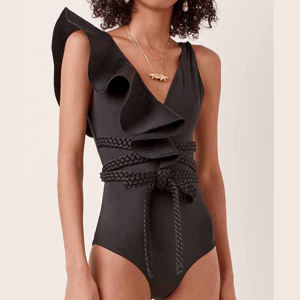 Bodysuit Tops Type Swimming Pool, Beach Occasion V Neck Neckline Women's Beach Solid Color One Piece