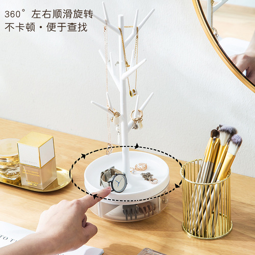 Jewelry storage box, desktop multi-functional storage rack, jewelry rack, creative necklace and earrings display rack, rotatable and dust-proof