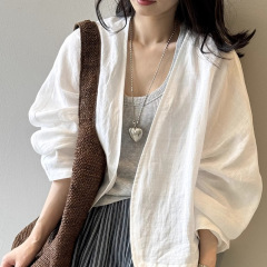 高级感苎麻开衫外套女2025年秋季新款法式轻奢防晒衫长袖衬衫上衣