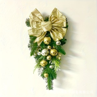 Shunshid 2025 Christmas Stair Garland Building Hanging Door Hanging Bow Golden Decoration Scandinavian Home Scene Layout