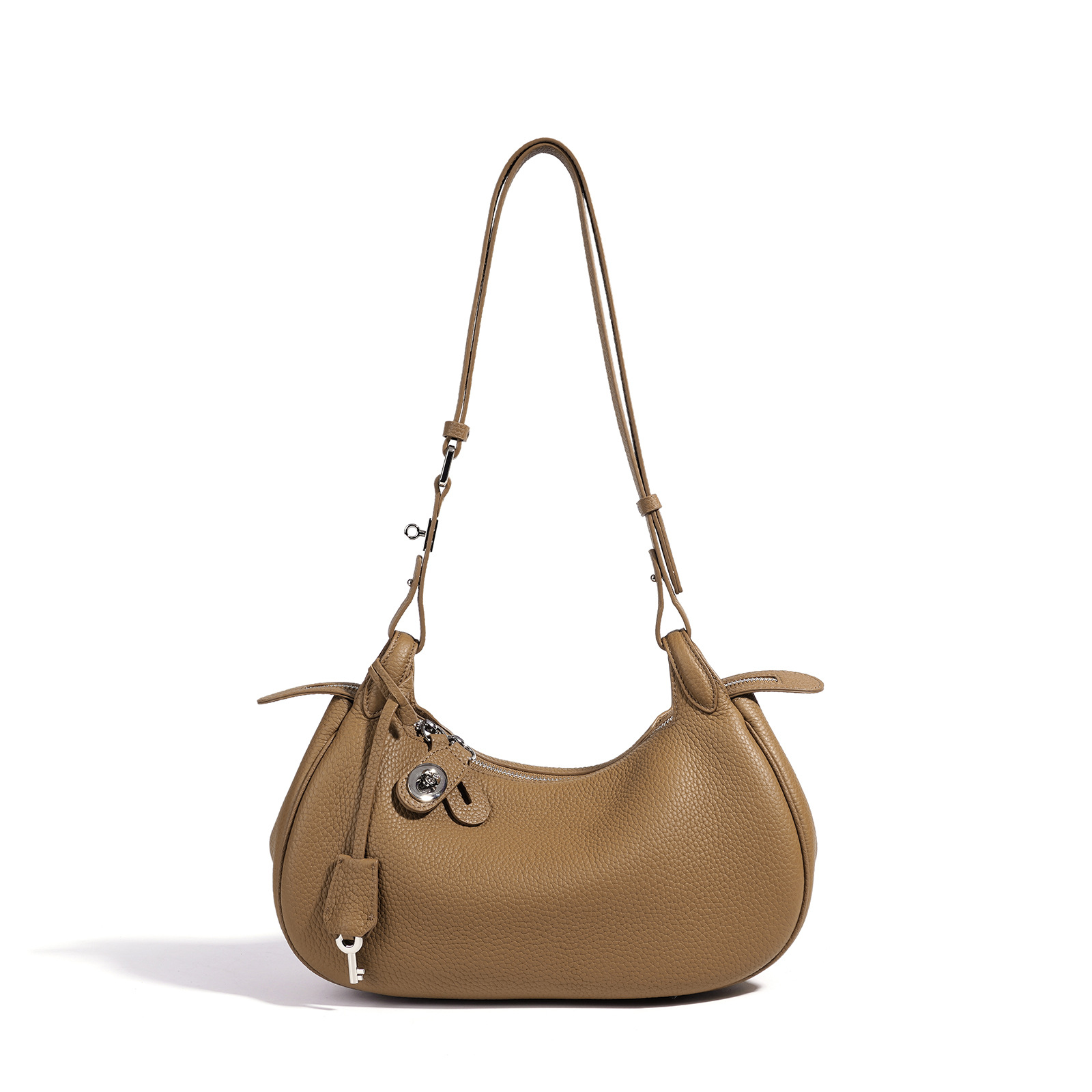 Luxury Crescent Moon Shoulder Bag For Women - Candy Color Korean Style Versatile Genuine Leather Handbag For Work And Commuting - Thumbnail 8