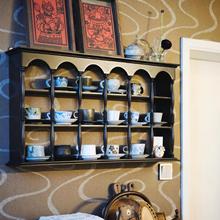美式复古实木中古风杯架咖啡杯架吊柜网红壁柜挂式法式茶杯收纳柜