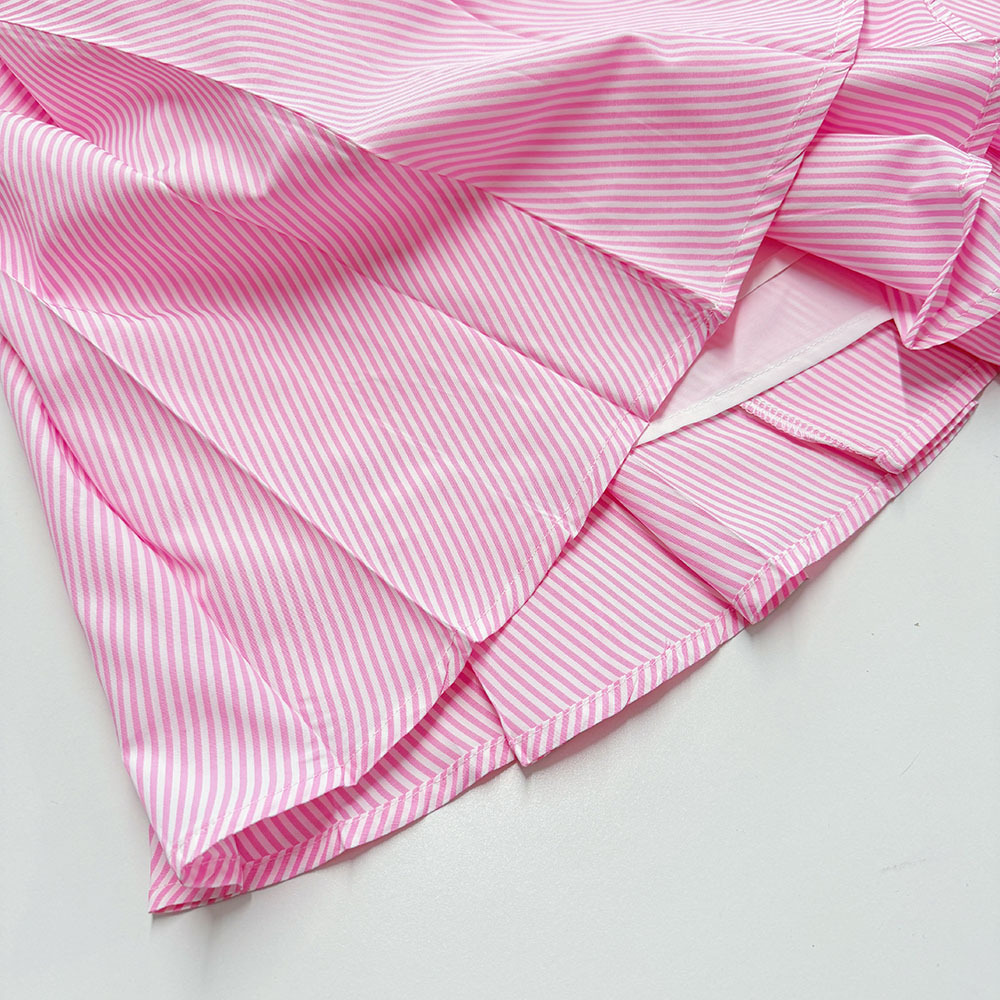 European And American Cross-Border Striped Long Sleeve Shirt Women's Tennis Fashion Casual Elastic Waist Pleated Short_ecoleips.com