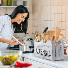 复古色木质收纳盒厨房多格刀叉勺子整理盒家用筷子木制收纳盒