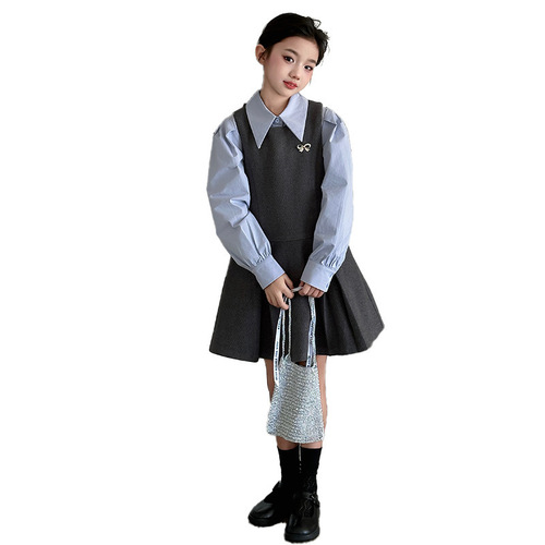 Women's French Style Dress College Long Sleeve Shirt Spring and Autumn Season Charming Youthful Backless Dress Set