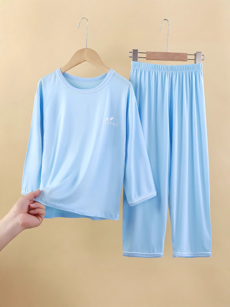 Conjunto de moda infantil de verano delgado niño de manga larga ropa de aire acondicionado para niños mayores ropa de hogar para niñas pijamas