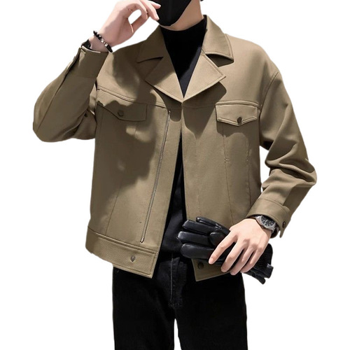 Men's Short Jacket Trendy Casual Outerwear 2025 Autumn/Winter Hipster Style Square Collar Topcoat