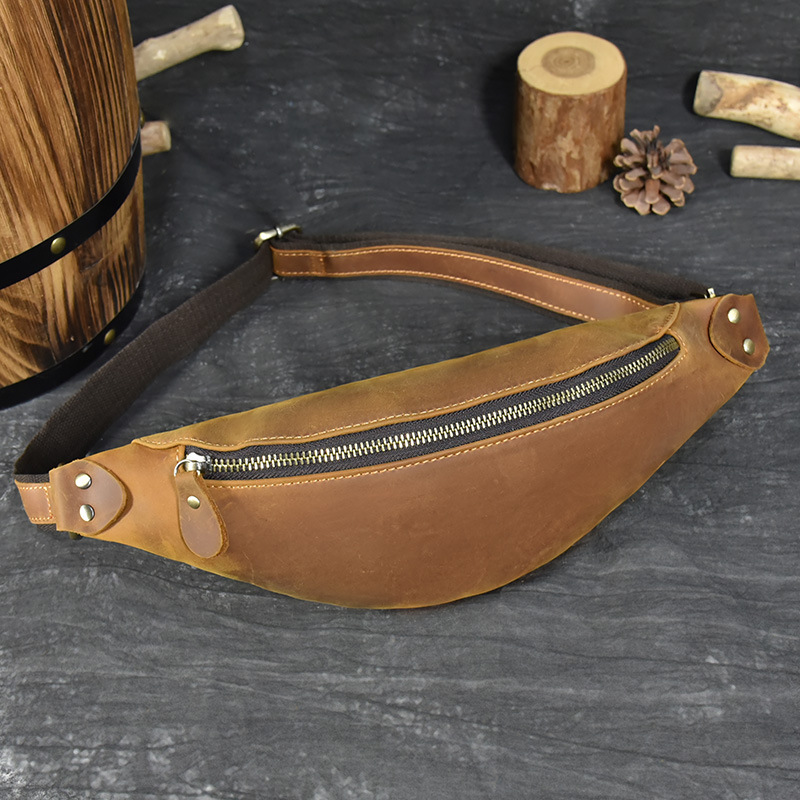 European and American Men's Bag Cross-border Trendy Genuine Leather Chest Bag Casual Crossbody Bag Crazy Horse Top Layer Cowhide Bag Waist Bag Shoulder Bag