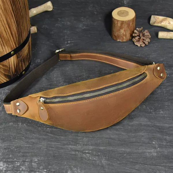 European and American Men's Bag Cross-border Trendy Genuine Leather Chest Bag Casual Crossbody Bag Crazy Horse Top Layer Cowhide Bag Waist Bag Shoulder Bag