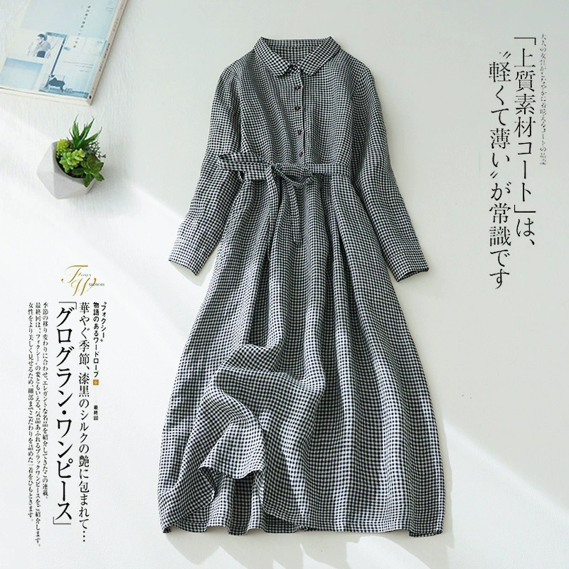 Япония и Южная Корея спот 2024 весенние и осенние хлопковые и льняные женские платья