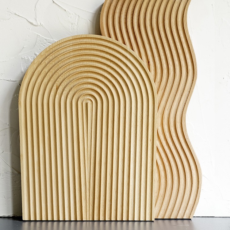 日式榉木早餐盘创意砧板面包板家用水果蛋糕托盘几何曲面装饰摆件