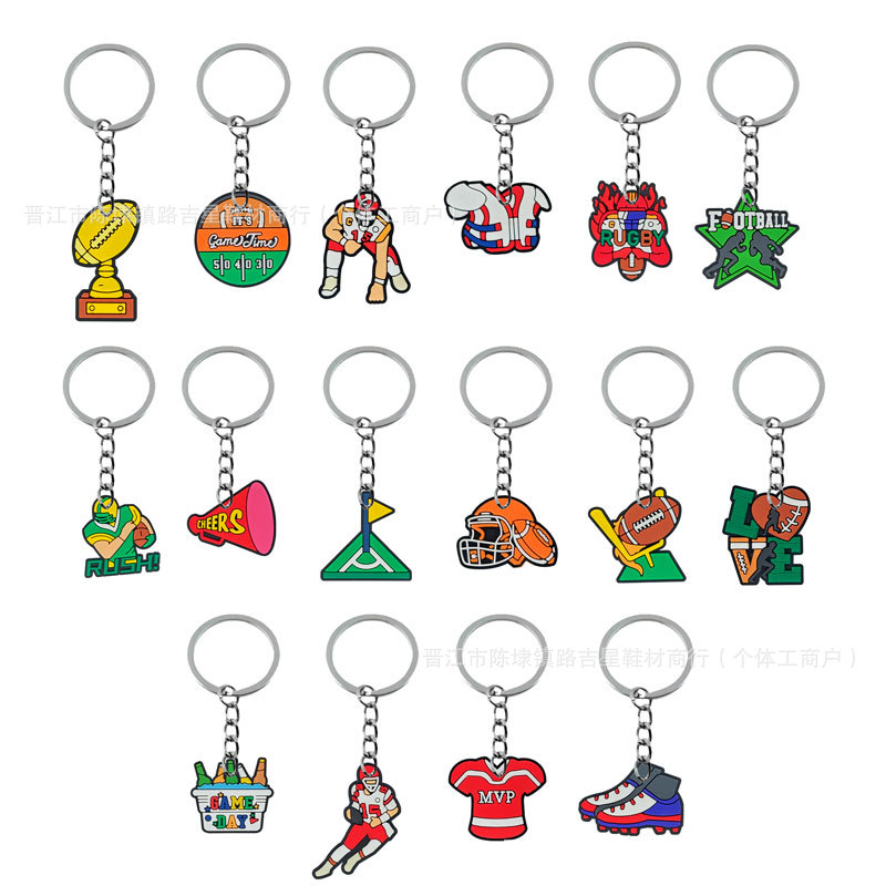 Cross-border Super Wrist Rugby Soft Rubber Key Ring temu Bag Decorative Pendant Party Gift Keychain Accessories
