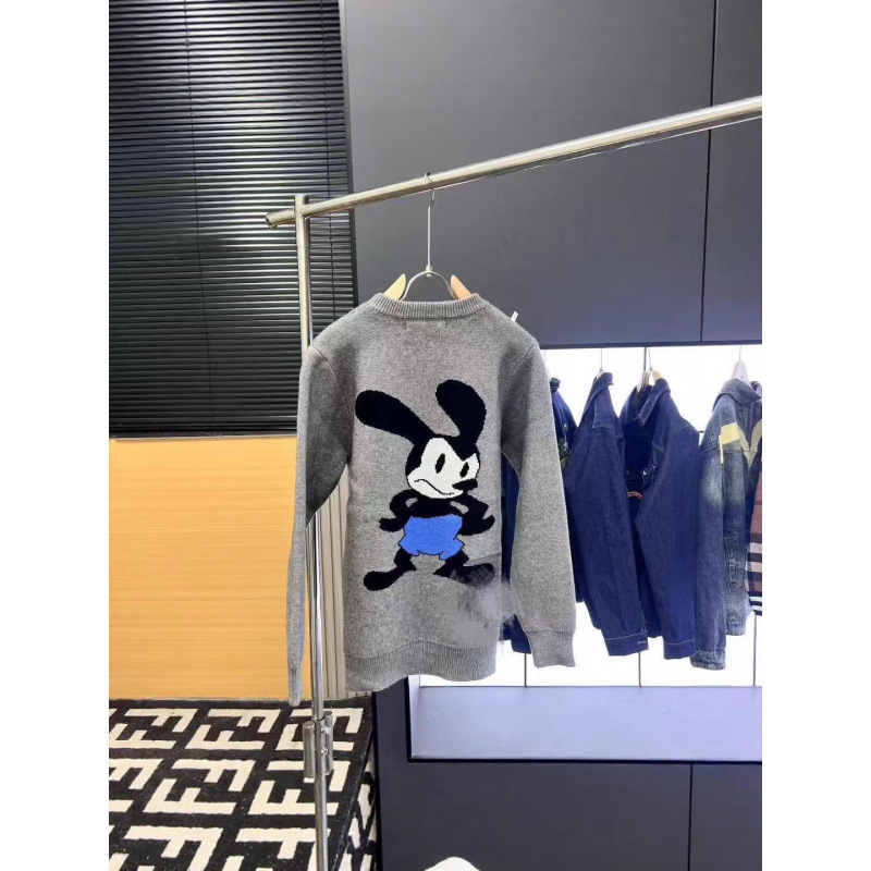 High-end Mickey Mouse trendy brand letter-print all-over logo crew neck knit sweater, unisex loose casual top High-end Mickey Mouse trendy brand letter-print all-over logo crew neck knit sweater, unisex loose casual top