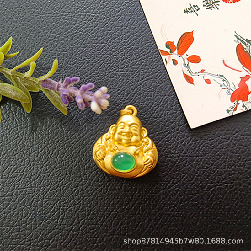 상감 녹색 chalcedony 부처님 누드 펜던트 (23*24mm)