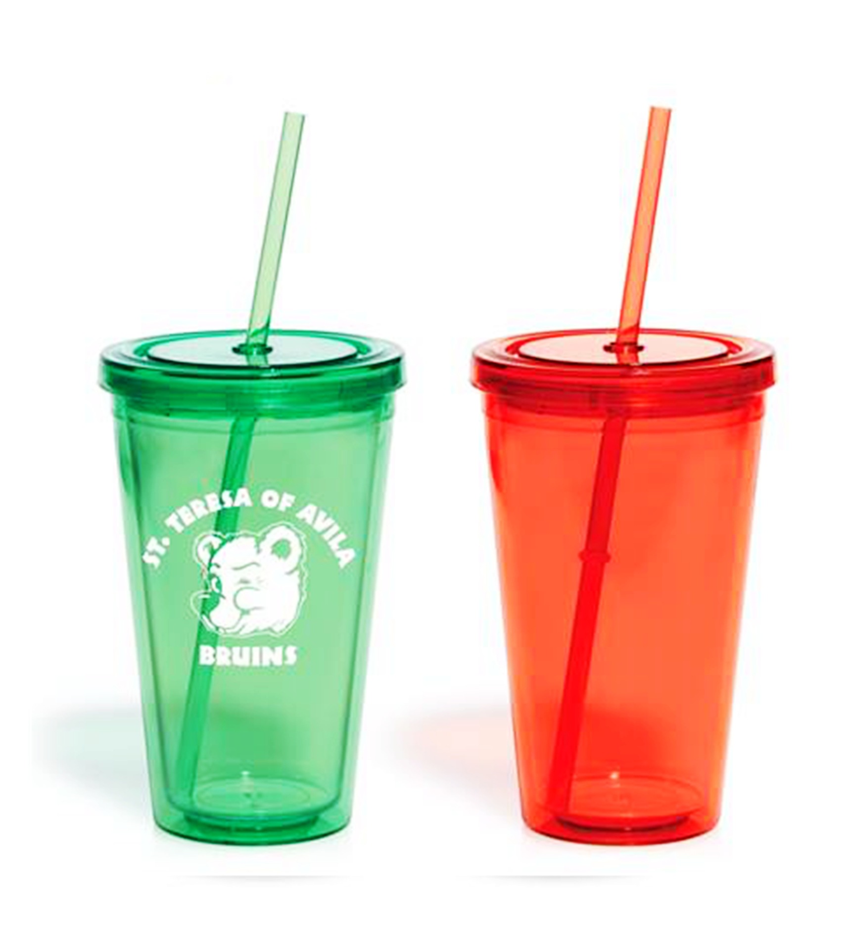 厂家绿色/红色双层满版热转印图案塑料吸管杯450ML也可插入广