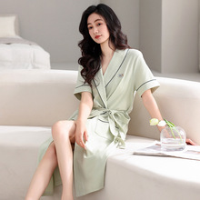 睡袍女士夏季薄款纯棉短袖睡衣中长款浴袍和服2025新款夏天家居服