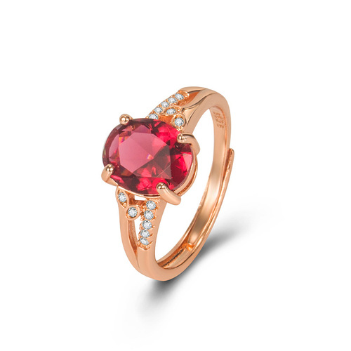 wish hot selling rose gold diamond rose red zircon ring women's cross-border ruby ​​wedding ring jewelry wholesale