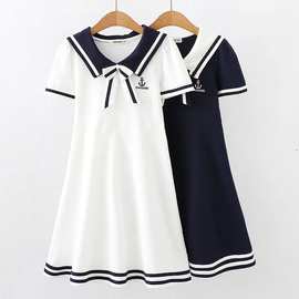 女童连衣裙夏季儿童学院风海军裙子中大童运动女孩公主裙12岁夏装