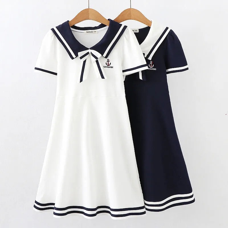 Girls dress Summer Children's College Style Navy Skirt Big Kids Sports Girls Princess Dress 12 Years Old Summer Dress
