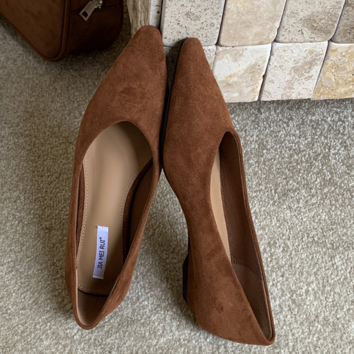 Fashion Slope Heel French Retro Pointed Mary Jane Shallow Mouth Single Shoes Women's Original New Soft Sole Simple Doudou Women's Shoes_vogvips.com
