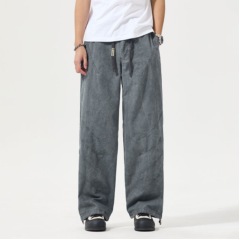 2025 Spring and Summer High-Quality High-End Gray Cool Casual Pants Straight Wide-Leg Tall Men's Casual Pants for Men