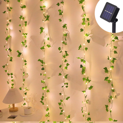 Green Leaf Climbing Ivy String Lights LED Sweet Potato Leaf Copper Wire Lantern Christmas Outdoor Decoration Maple Leaf Ivy Garland Lights