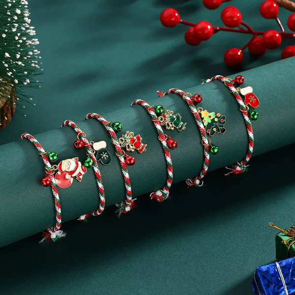 Christmas new cross-border color woven rope multi-layer bracelet women simple adjustable bell pendant hand rope manufacturers