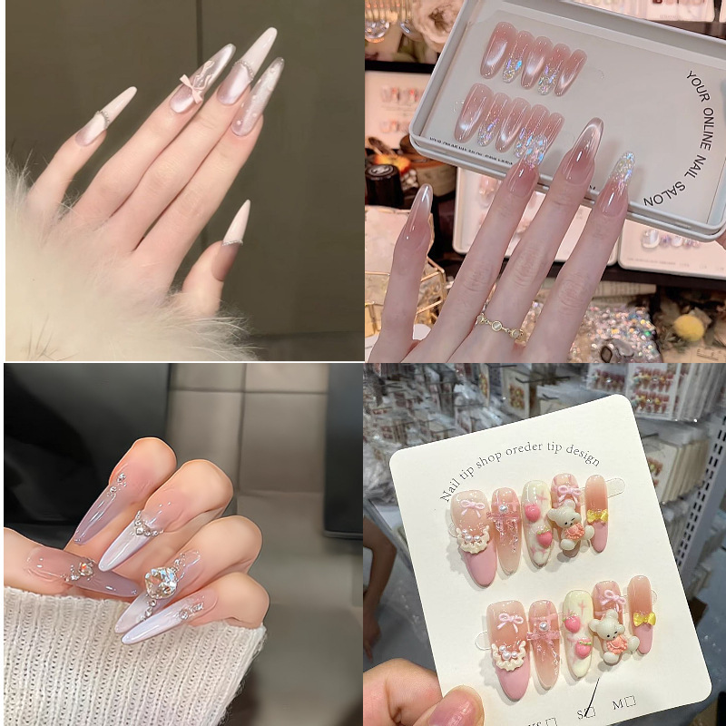 High-End French Handmade Nails, Cat-Eye Whitening, Accessible Luxury, Removable Manicure Patches, Versatile Bows