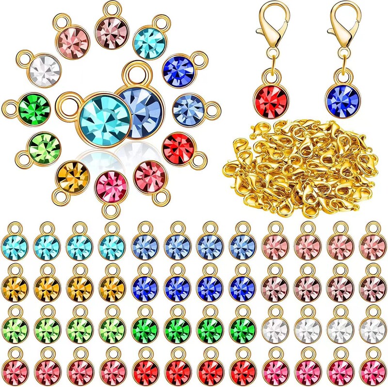 Cross-border Hot Selling 180PCS Crystal Pendant December suit Birthstone Accessories Colored Diamond Birthstone Alloy Pendant