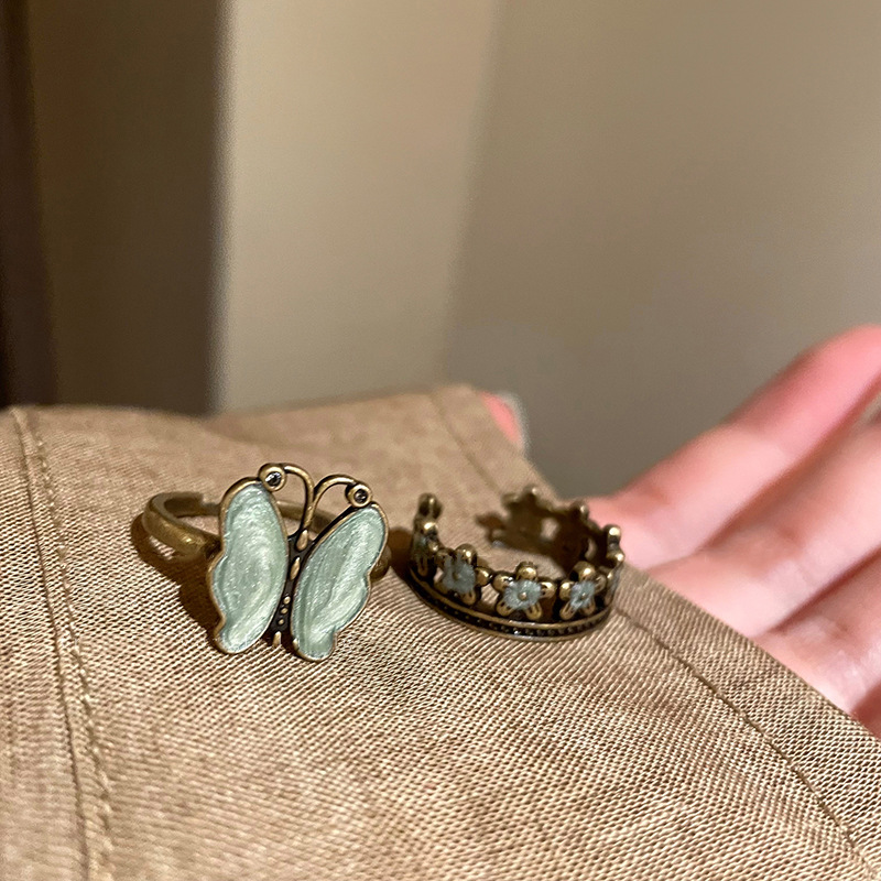 Oil Drop Flower Open Vintage Style Versatile Index Finger Ring Light Luxury High-end Feel Jewelry_voghion.com