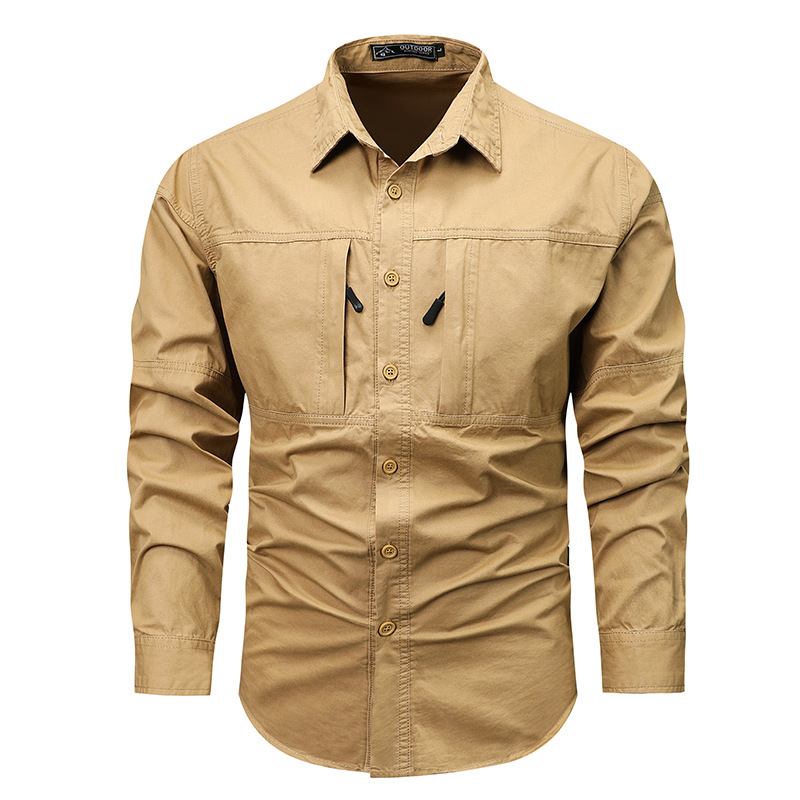 Camisas de manga larga para hombres 2024 primavera y otoño bolsillo nuevo estilo sin quemar herramientas japonesas chaqueta con solapa ropa casual para hombres