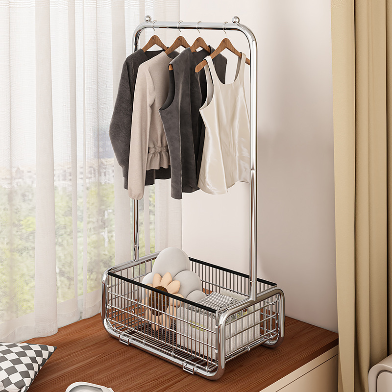 Light Luxury Bay Window Clothes Storage Household Movable Coat Rack Floor-Standing Bedroom Clothes Rack Multi-Functional Storage Rack