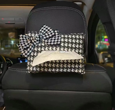 Car tissue box/set Car Car Car Internet Celebrity - houndstooth-black-send-houndstooth-bow