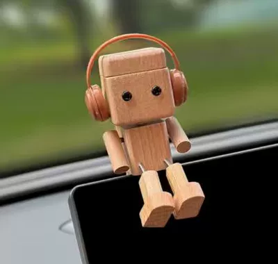Car ornaments — figurine car ornament, car - natural-wood-color-small-wooden-figure-earphone-model