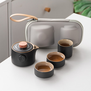 Travel tea set wholesale ceramic black pottery portable Express Cup one pot three cups household teapot suit small gift