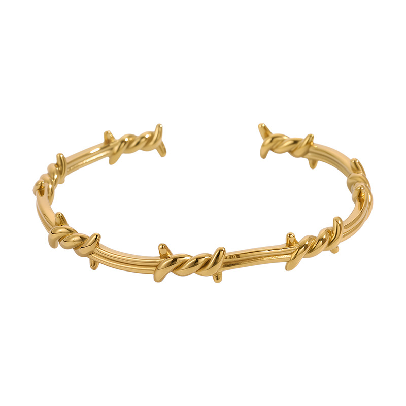 Pulsera de acero de titanio para mujer, sentido de alta gama, pulsera retro europea y americana que no se desvanece, oro de arena, apertura, circón, joyería de pulsera de acero inoxidable image 41