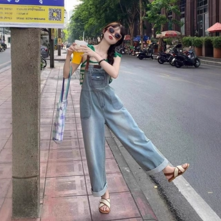 2025春秋夏季设计感日系工装牛仔背带裤女宽松直筒显高阔腿连体裤