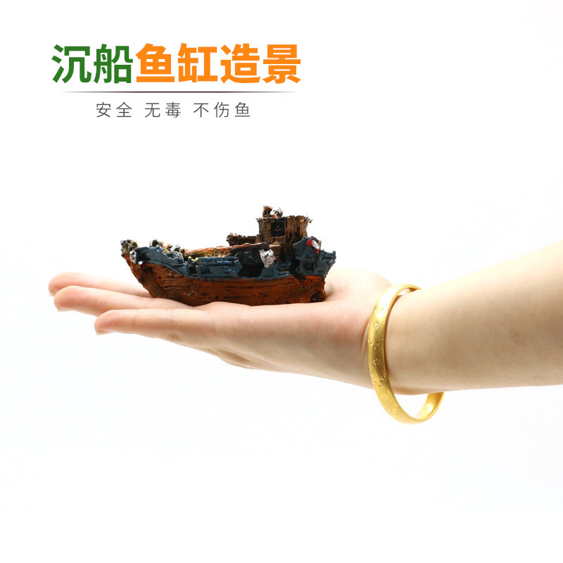 Mediterranean Style Landscape Boat Ocean Sunken Ship Ocean Landscape World Aquarium Decoration Resin Broken Ship