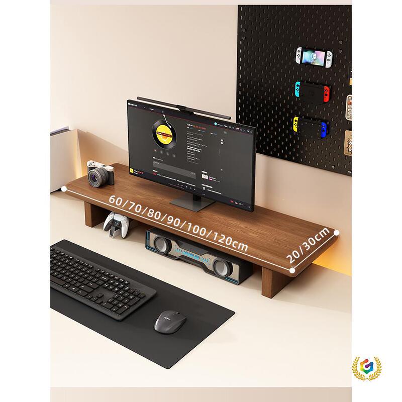 Solid Wood Desktop Computer Monitor Stand Riser Office Desk Organizer Desktop Heightening Base Storage Bracket